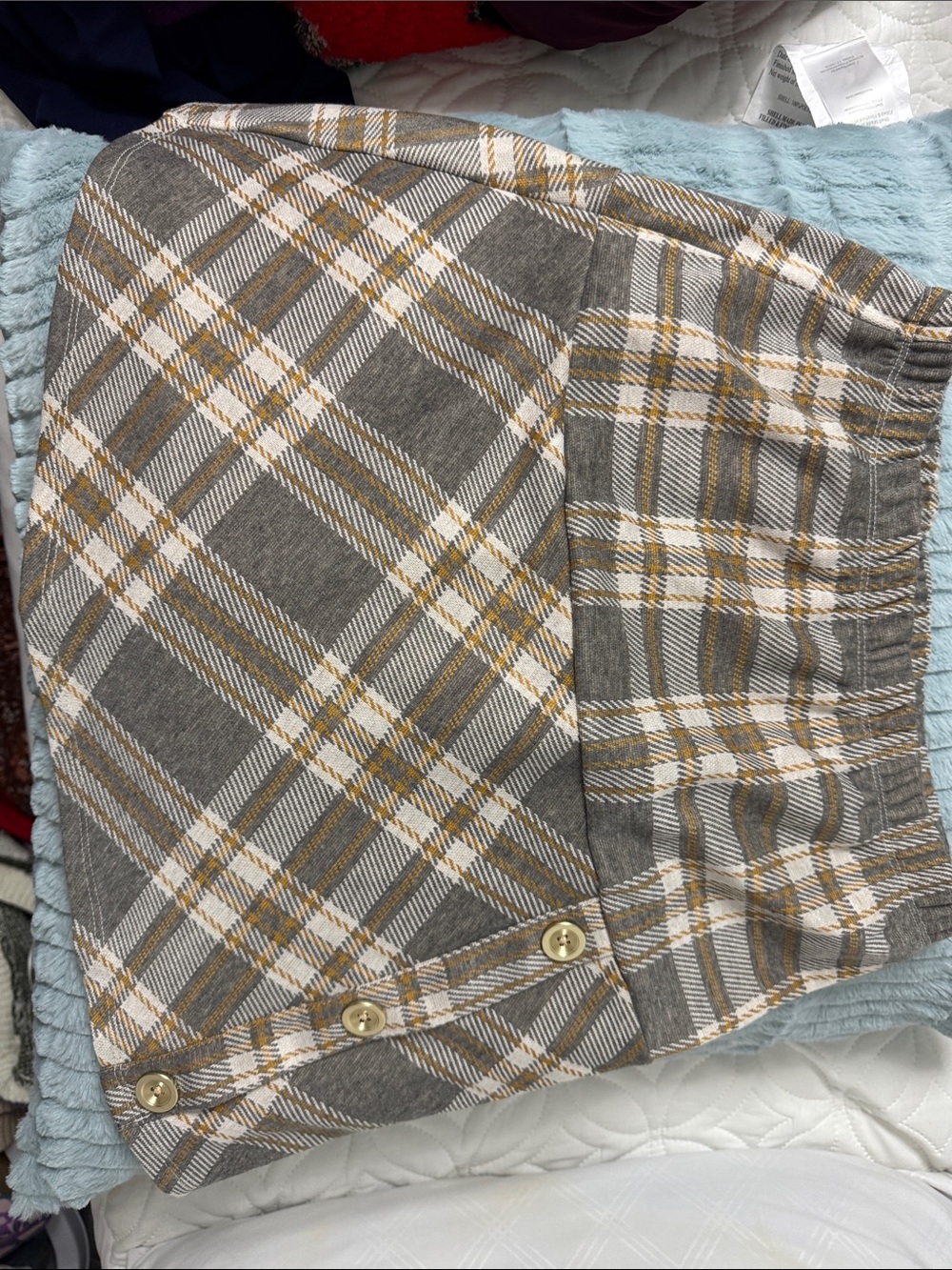 Bonnie Jean Gray and Gold Plaid Button-Accent Skirt